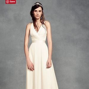 WHITE BY VERA WANG chiffon halter bridesmaid dress